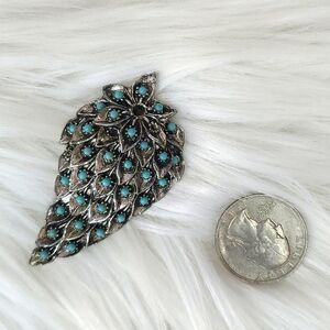 Vintage Pewter Blue Turquoise Faux Stone Grapes Glowing Silver Tone Brooch Pin